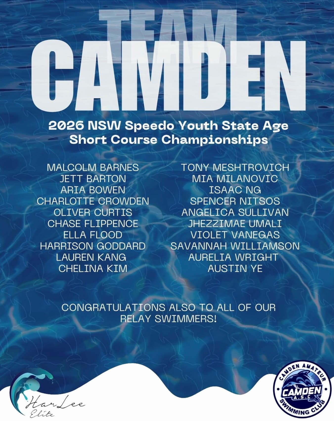 Best of Luck to Team Camden at the 2026 NSW Speedo Youth State Age Short Course Championships!