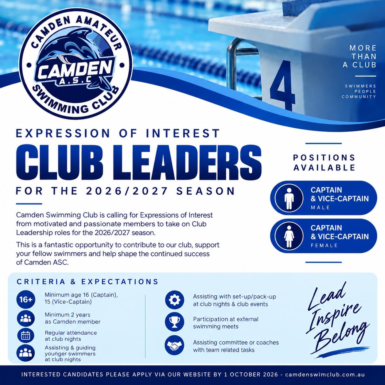 Camden ASC Club Leaders Expression of Interest flyer